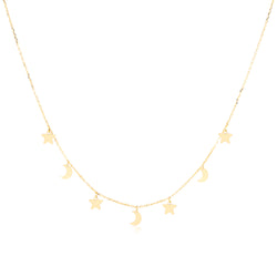 Collar Choker en oro amarillo de 18 Kilates con motivos estrellas y lunas de Rhapsody Jewels