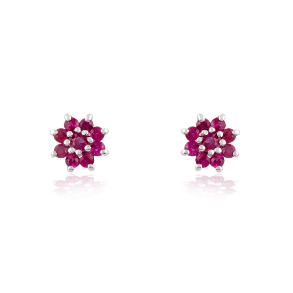 Pendientes de oro 18K motivo flor de rubís 0.39 ct de Rhapsody Jewels